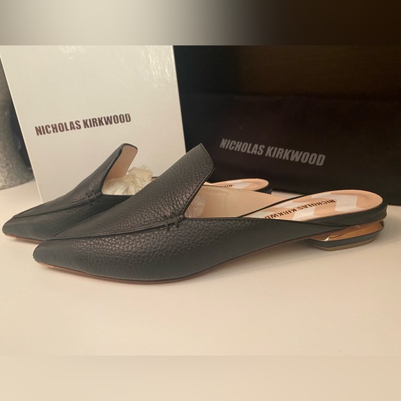 Nicholas Kirkwood Black Leather Beya Slip-on Mules Flats Loafers Shoes 38 *Mint* - Picture 7 of 8